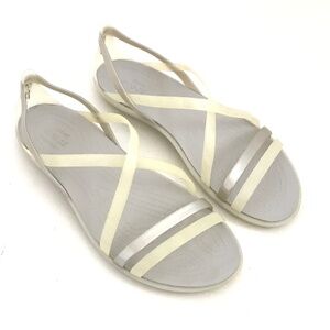 CROCS Isabella Sandals Flat Comfort Sandals Yellow Silver Women’s Size 8
